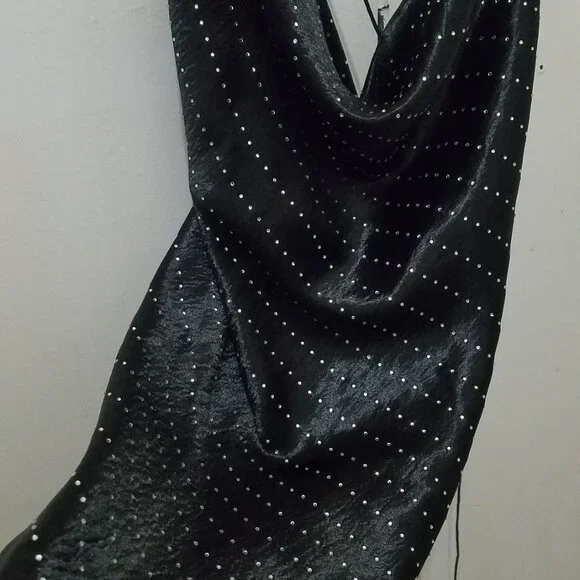 NWT JEWEL SATIN EFFECT BLACK RHINESTONE DRESS - Picture 8 of 11